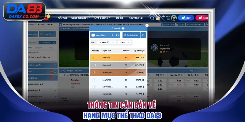 Thông tin căn bản về hạng mục thể thao DA88